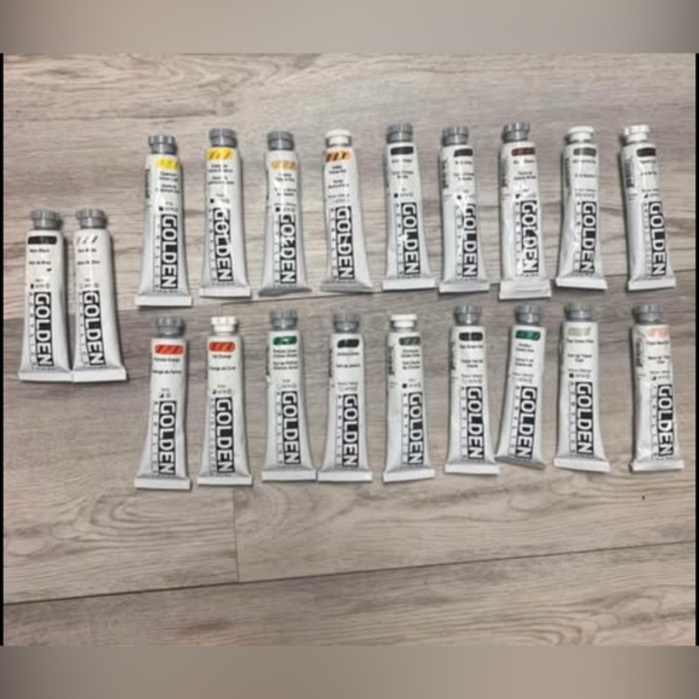 20 Golden Heavy Body Acrylic Paint Tubes Yellow Browns Greens Oranges